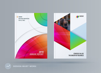 Obraz na płótnie Canvas Brochure design round template. Colourful modern abstract set, annual report with circle for branding.