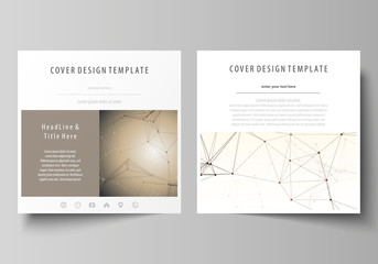Business templates for square design brochure, magazine, flyer, booklet, report. Leaflet cover, vector layout. Technology, science, medical concept. Golden dots and lines, digital style. Lines plexus.