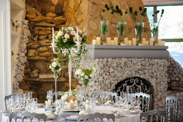 Wedding vintage restaurant with metal chairs.