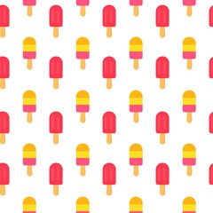 Ice Cream repeat seamless pattern in trandy paper cut style.. Tasty summer bright icecream stick on white background for package design Vector card illustration in papercutting art style