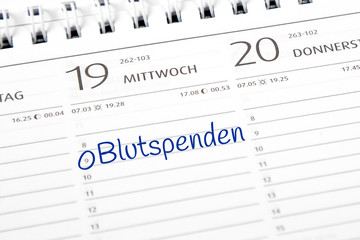 Eintrag im Kalender: Blutspenden