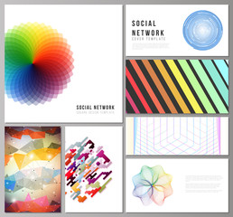 Fototapeta premium The minimalistic abstract vector illustration of the editable layouts of modern social network mockups in popular formats. Abstract colorful geometric backgrounds in minimalistic design to choose from