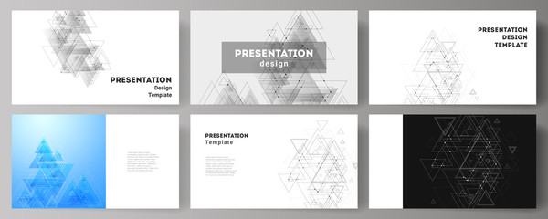 Fototapeta na wymiar The minimalistic abstract editable vector layout of the presentation slides design business templates. Polygonal background with triangles, connecting dots and lines. Connection structure.