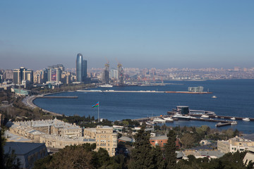 Panorama of the city from the heights in the summer