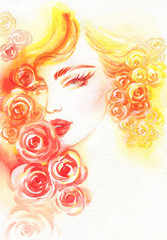 beautiful woman. fashion illustration. watercolor painting