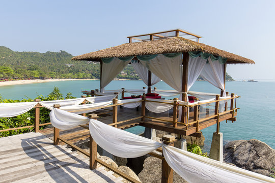 Massage gazebo overlooking the sea. Spa massage room on the beach , Thailand