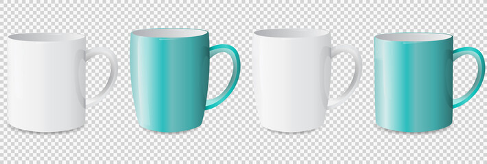 Realistic cups isolated on transparent background.Vector illustration