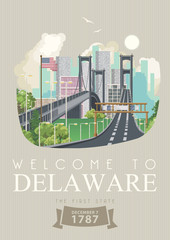 Fototapeta premium Ilustracja wektorowa Delaware z kolorowych szczegółowych krajobrazów w nowoczesnej płaskiej konstrukcji
