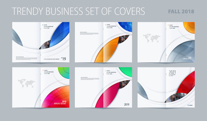 Abstract double-page brochure design round style with colourful circles for branding. Business vector presentation broadside.