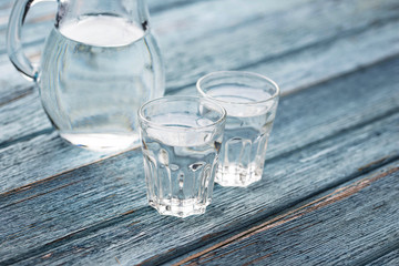 Glasses and jug of cold water