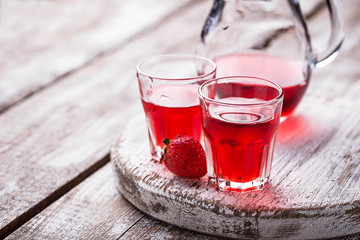 Strawberry liquor in a glasses