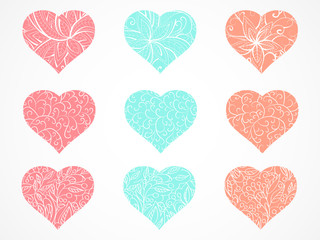 Vector set of decorative hearts.