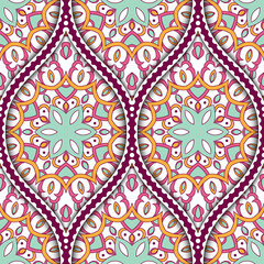 Seamless pattern with ethnic mandala ornament. Hand drawn vector illustration