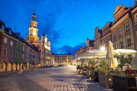 Poznan Market square at dusk
