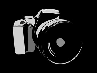 camera, logo white on a black background