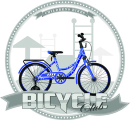 A bicycle of a certain type, on a symbolic background. Bicycle, text and background are located on separate layers.