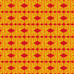 Illustration of golden geometric shapes on red background