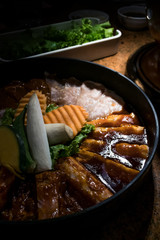 Pork ribs with hot and spicy gochujang based sauce, korean bbq