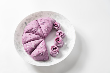 The dessert with purple colour