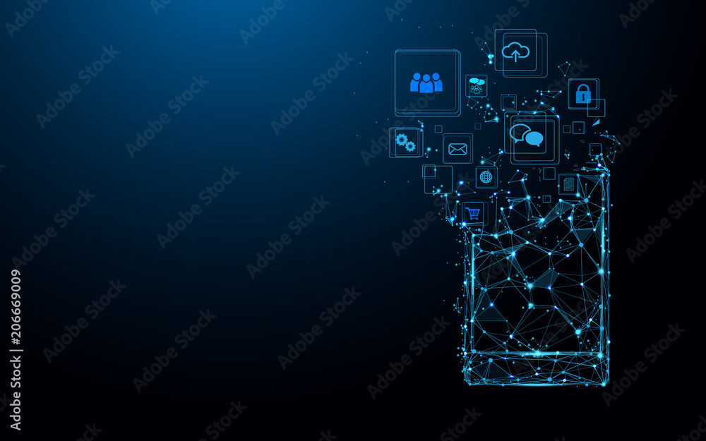 Aufkleber smartphone with app icons. abstract technology concept. low polygonal geometric shapes
