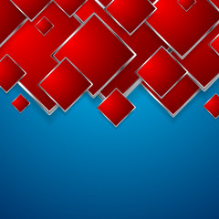 Abstract red squares on blue background