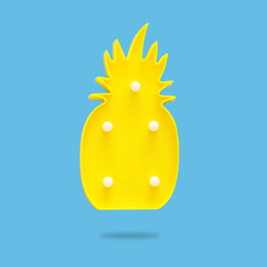 Fototapeta premium a plastic pineapple lamp with leds over blue background. holiday summer concept.