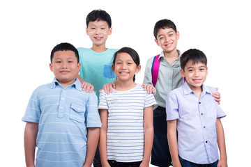 Group of asian children over white background