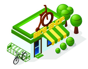 bicycle shop, bicycle parking. isometric 3d