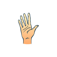 Human hand showing five fingers in sketch style isolated on white background - hand drawn colorful vector illustration of open palm gesture with stop or hello meaning.