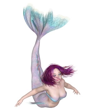 Pretty Pink and Blue Mermaid Swimming Forwards - fantasy illustration
