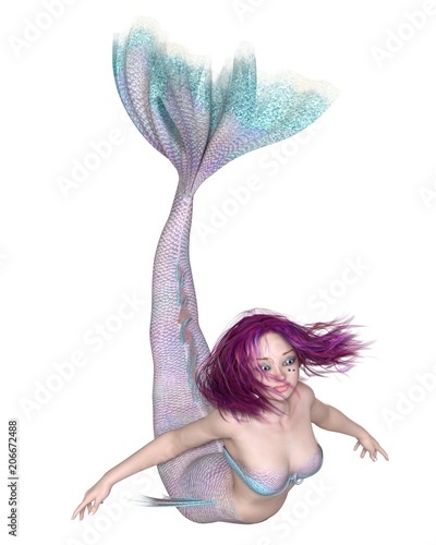 "Pretty Pink and Blue Mermaid Swimming Forwards - fantasy illustration" Stock photo and royalty-free images on Fotolia.com - Pic 206672488
