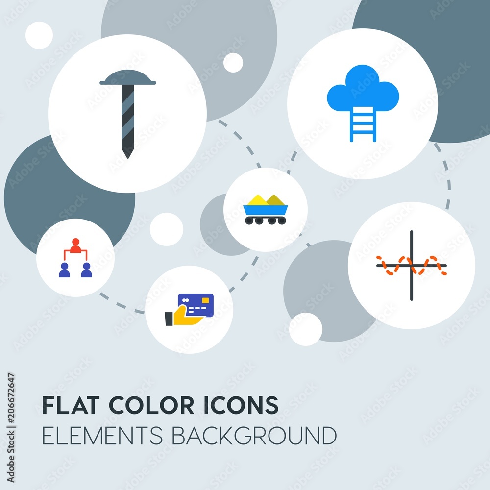 Aufkleber business, industry, charts flat vector icons and elements background with circle bubbles networks.mu