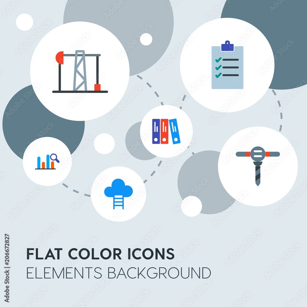 Poster business, industry, charts flat vector icons and elements background with circle bubbles networks.mu