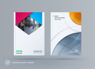 Brochure design rectangular template. Colourful modern abstract set, annual report with material design for branding.