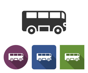 Bus icon in different variants with long shadow