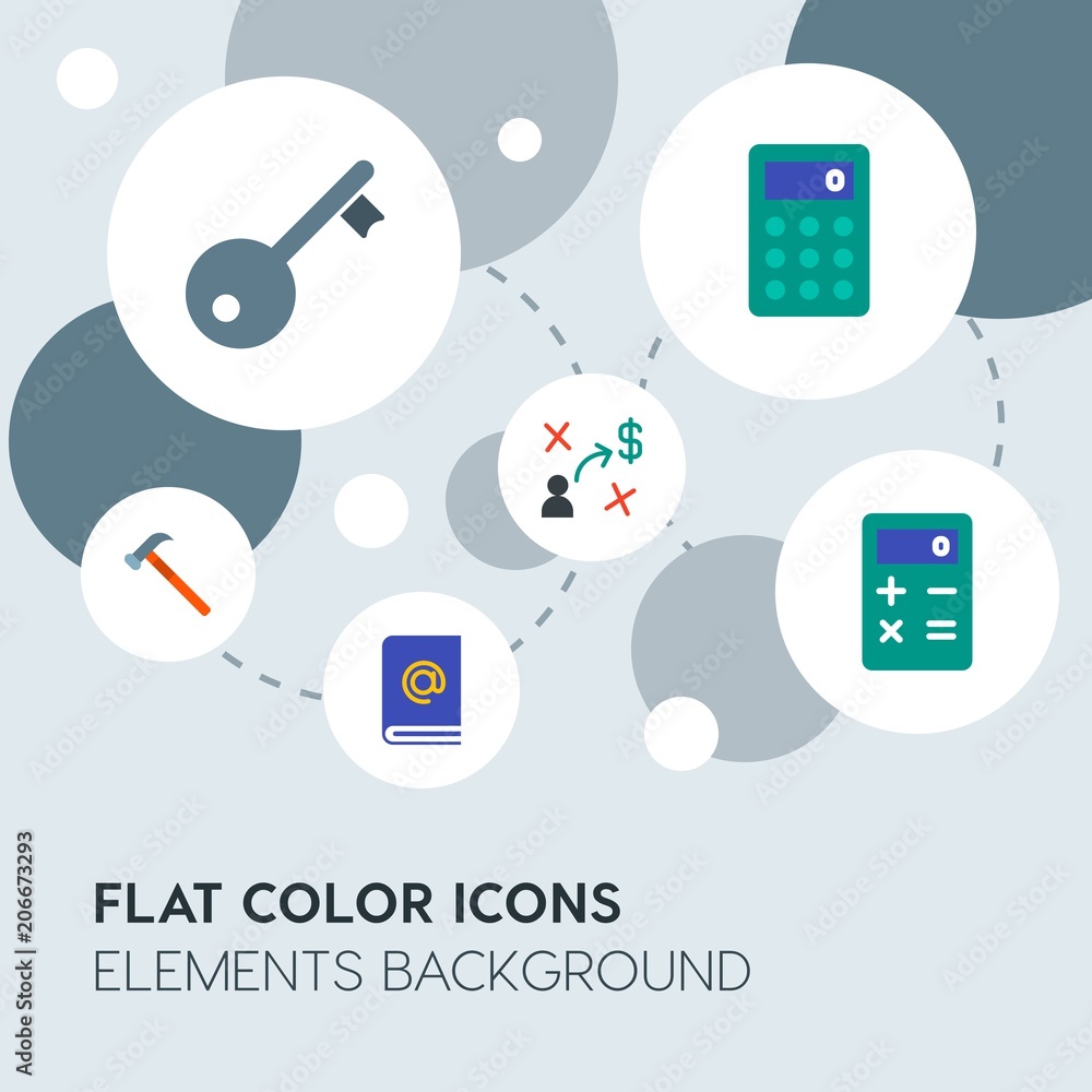 Poster business, industry, charts flat vector icons and elements background with circle bubbles networks.mu