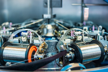 The mechanism of a braiding machine close-up.