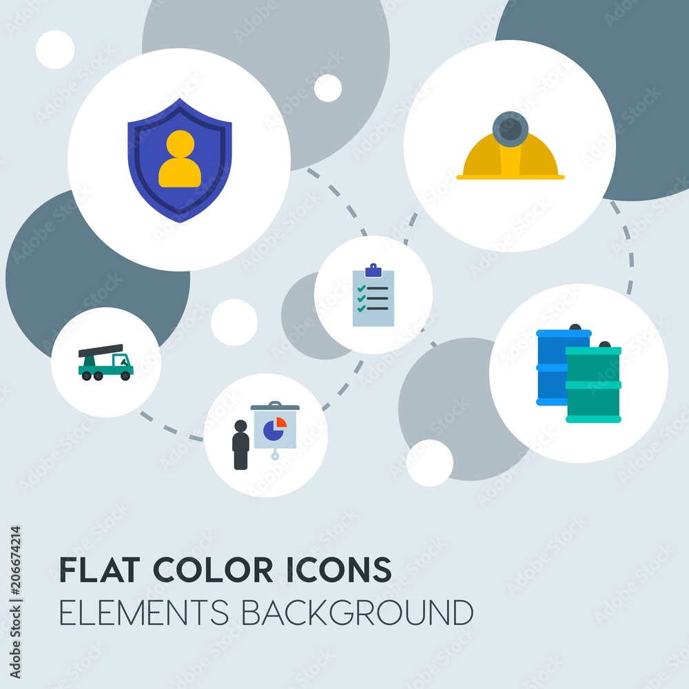 Poster business, industry, charts flat vector icons and elements background with circle bubbles networks.Multipurpose use on websites, presentations, brochures and more