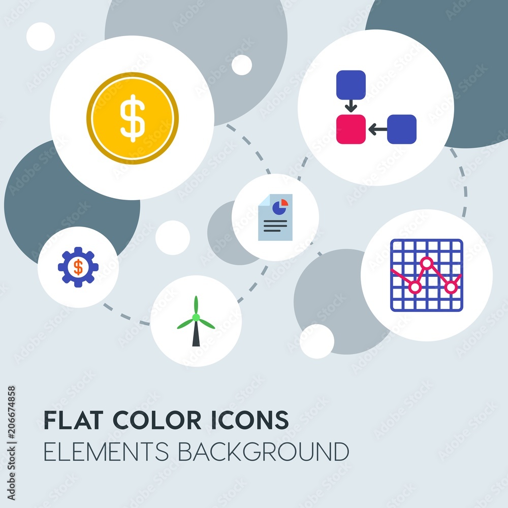 Aufkleber business, industry, charts flat vector icons and elements background with circle bubbles networks.mu