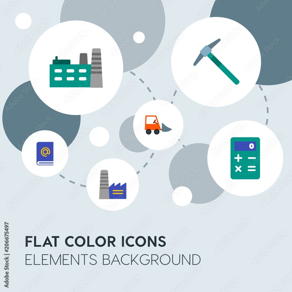 Poster business, industry, charts flat vector icons and elements background with circle bubbles networks.mu