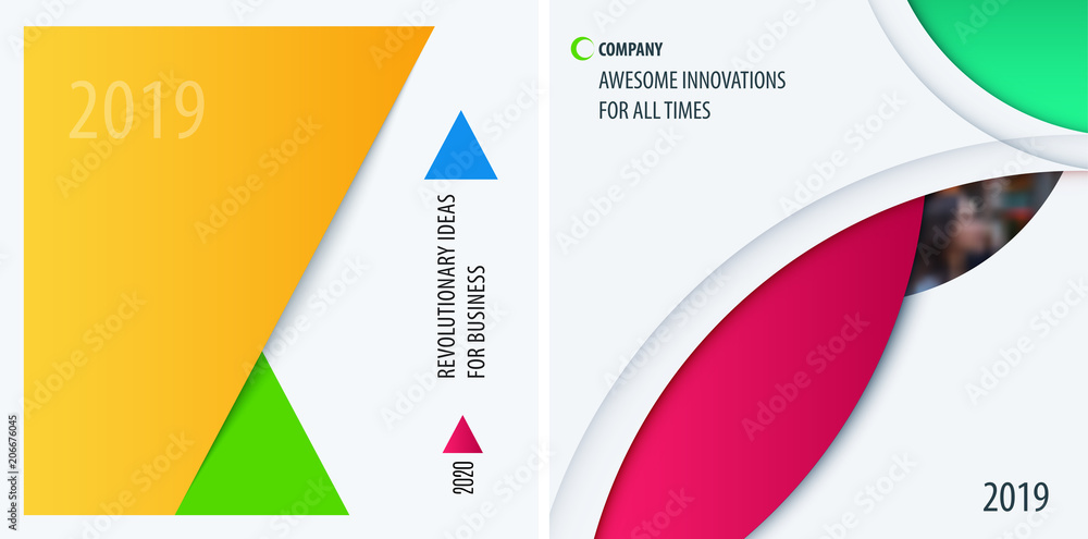 Poster Abstract double-page brochure material design style with colourful layers for branding. Business vector presentation broadside.