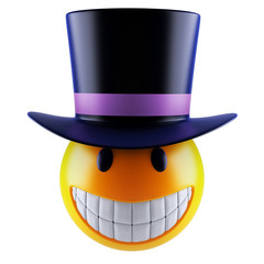 3d render of a cute smile emoji sphere with victorian top hat