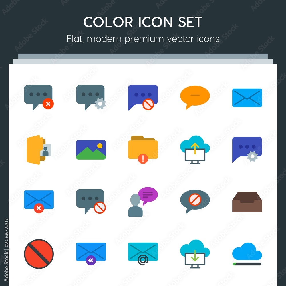 Aufkleber modern simple set of cloud and networking, chat and messenger, folder, email vector flat icons. cont