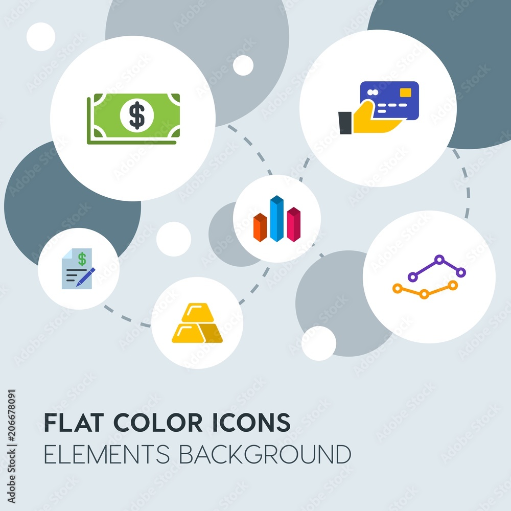 Poster business, industry, charts flat vector icons and elements background with circle bubbles networks.mu