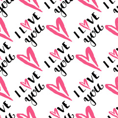 I love you text heart sharp vector seamless pattern background pink color card beautiful celebrate bright emoticon symbol holiday abstract art decoration.