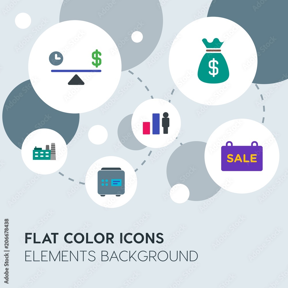Poster business, industry, charts flat vector icons and elements background with circle bubbles networks.mu