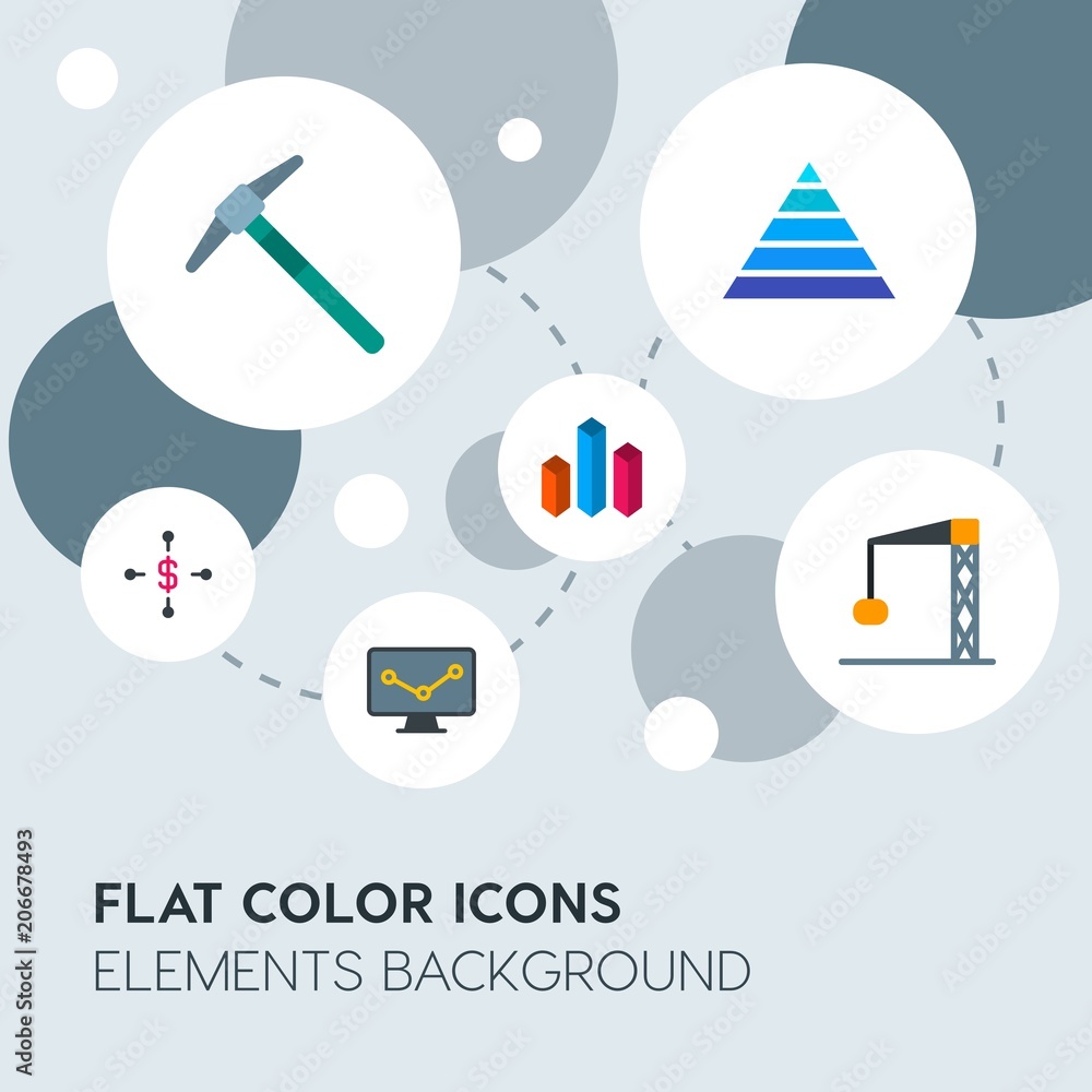 Poster business, industry, charts flat vector icons and elements background with circle bubbles networks.mu