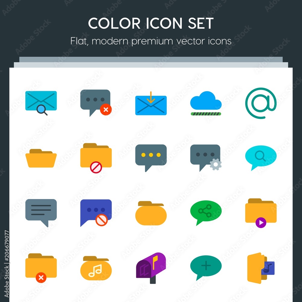 Poster modern simple set of cloud and networking, chat and messenger, folder, email vector flat icons. cont