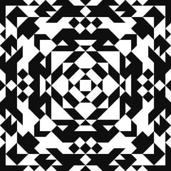 Seamless pattern with american indian style. Tribal boho plaid. Black and white navajo background. Textile geo print. Monochrome swatch.
