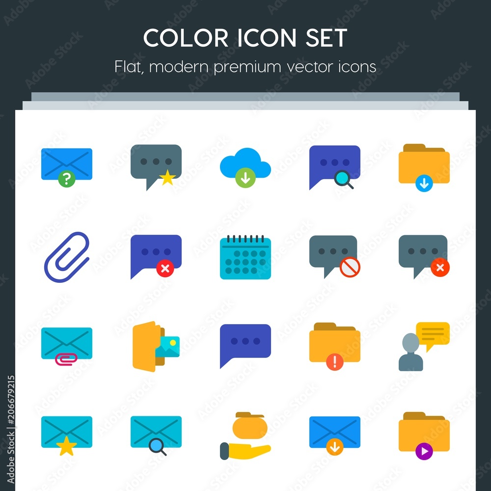 Poster modern simple set of cloud and networking, chat and messenger, folder, email vector flat icons. cont